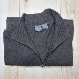 Qi New York Brown Cashmere Wool 1/4 Zip Knit Sweater Men's Size XL Pullover